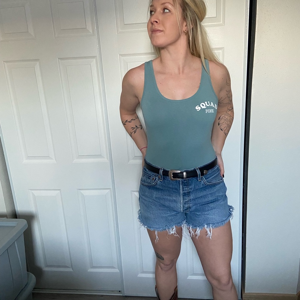 Sea green “squad” bodysuit